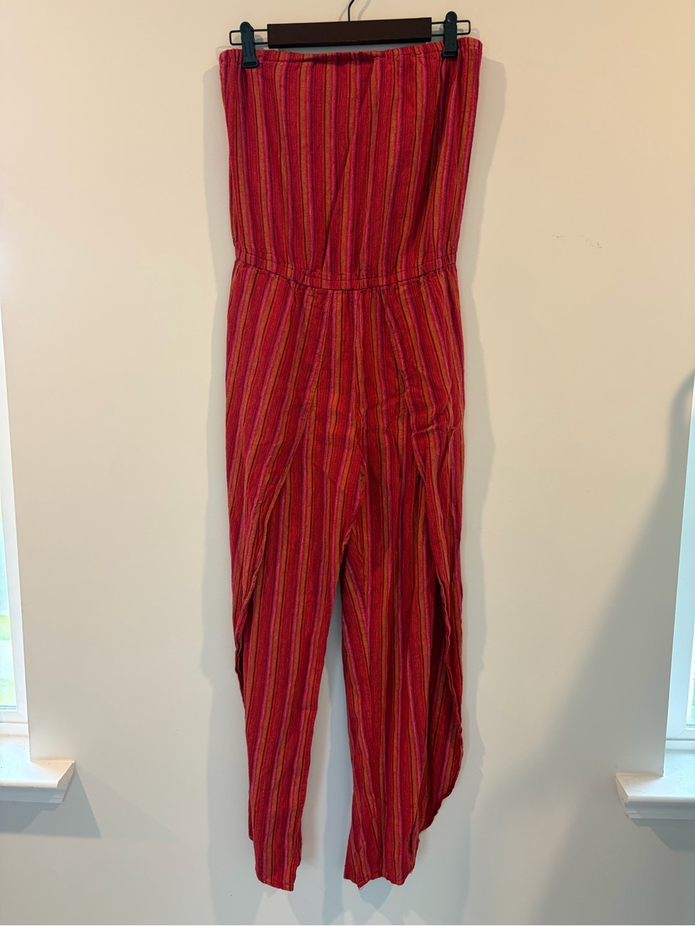 DREW Red Multistripe Strapless Jumpsuit